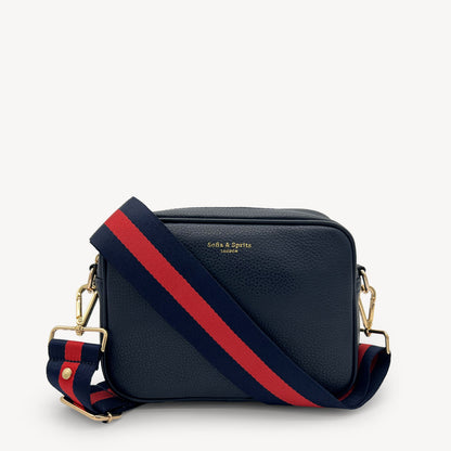 Correa de rayas azul marino y rojas — estilo audaz y clásico a rayas