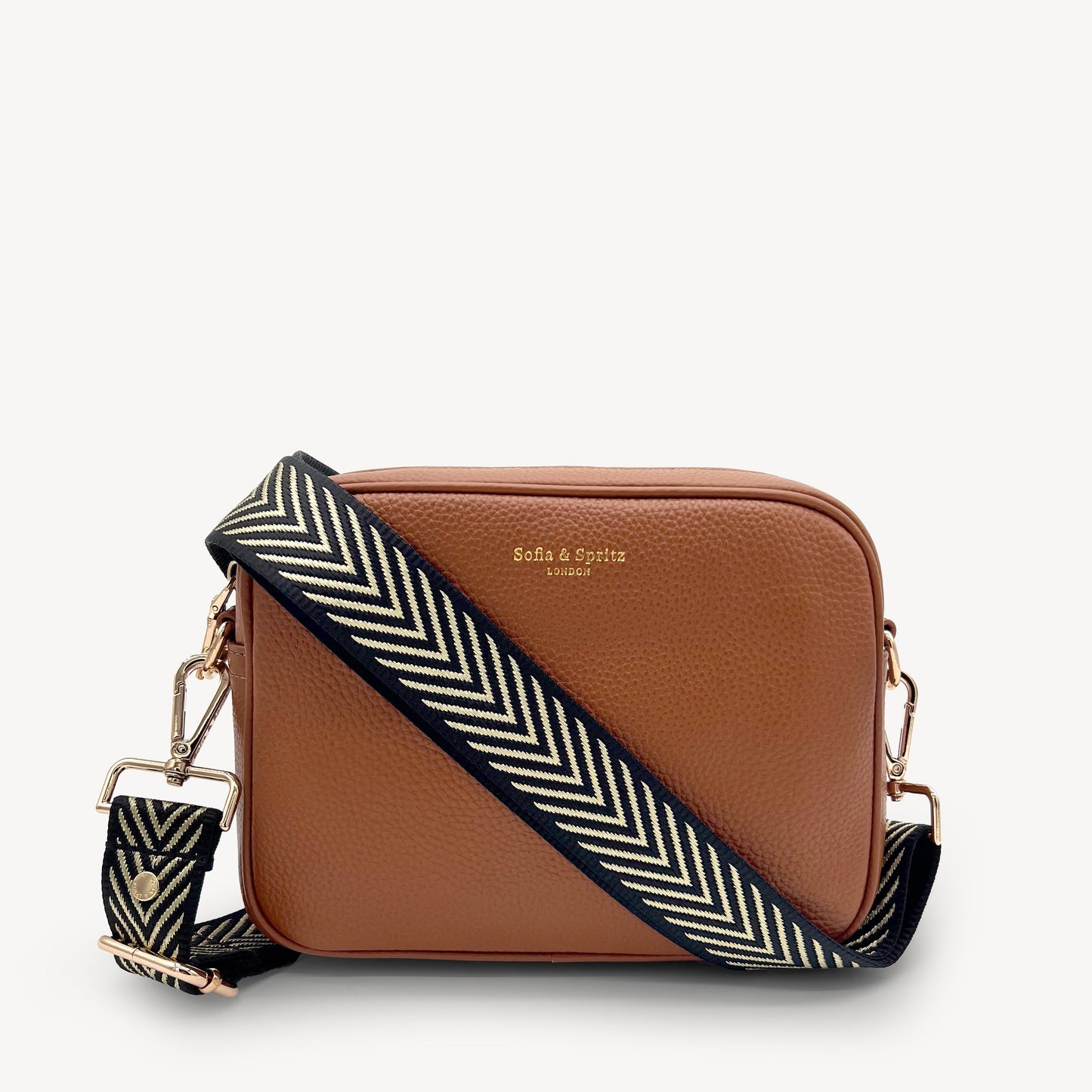 Correa premium en negro y dorado con patrón en chevron - elegante y sofisticada