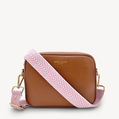 Correa elegante en rosa pálido y blanco con patrón chevron