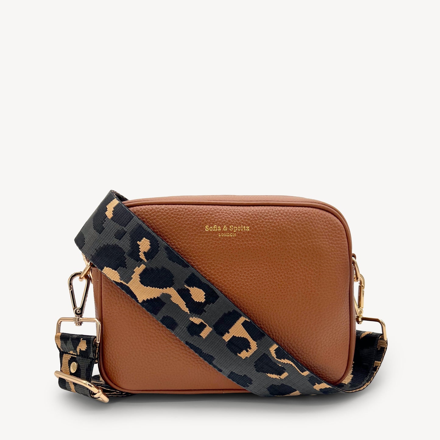 Correa con estampado de leopardo gris y dorado