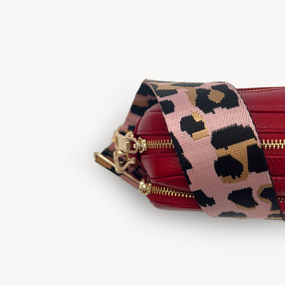 Correa elegante rosa pálido y dorado con estampado de leopardo