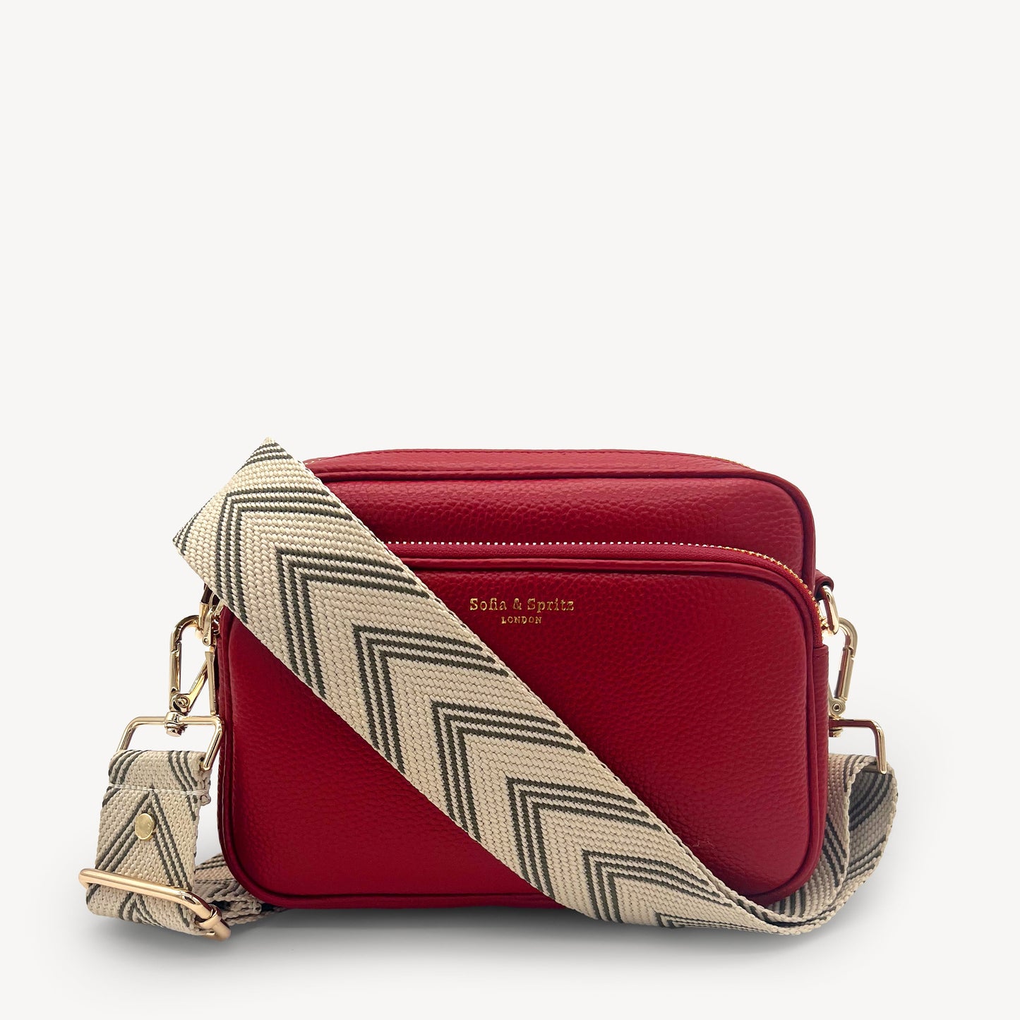 Correa de flecha en verde oliva y piedra — Boho-Chic, accesorio llamativo