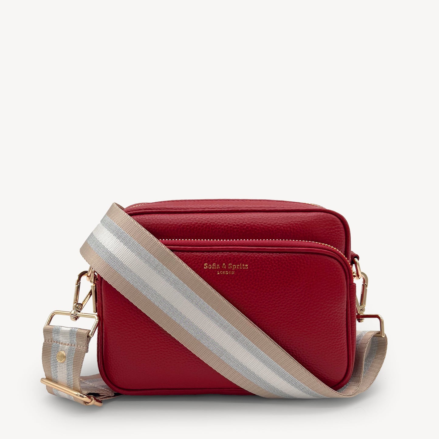 Correa a rayas champán y plata — accesorio lujoso y elegante