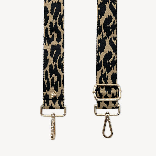 Correa negro y beige con estampado de leopardo - Accesorio elegante con estampado de leopardo