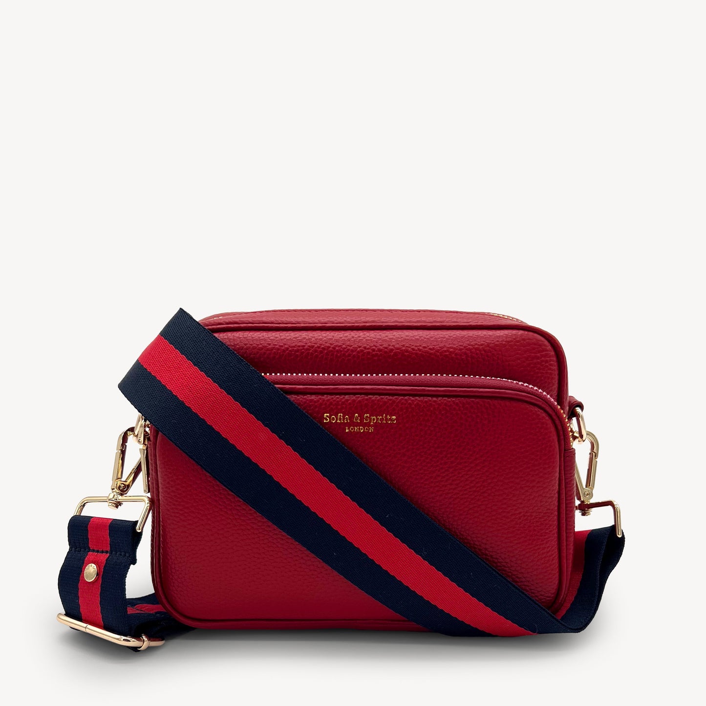 Correa de rayas azul marino y rojas — estilo audaz y clásico a rayas