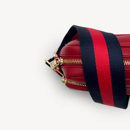 Correa de rayas azul marino y rojas — estilo audaz y clásico a rayas