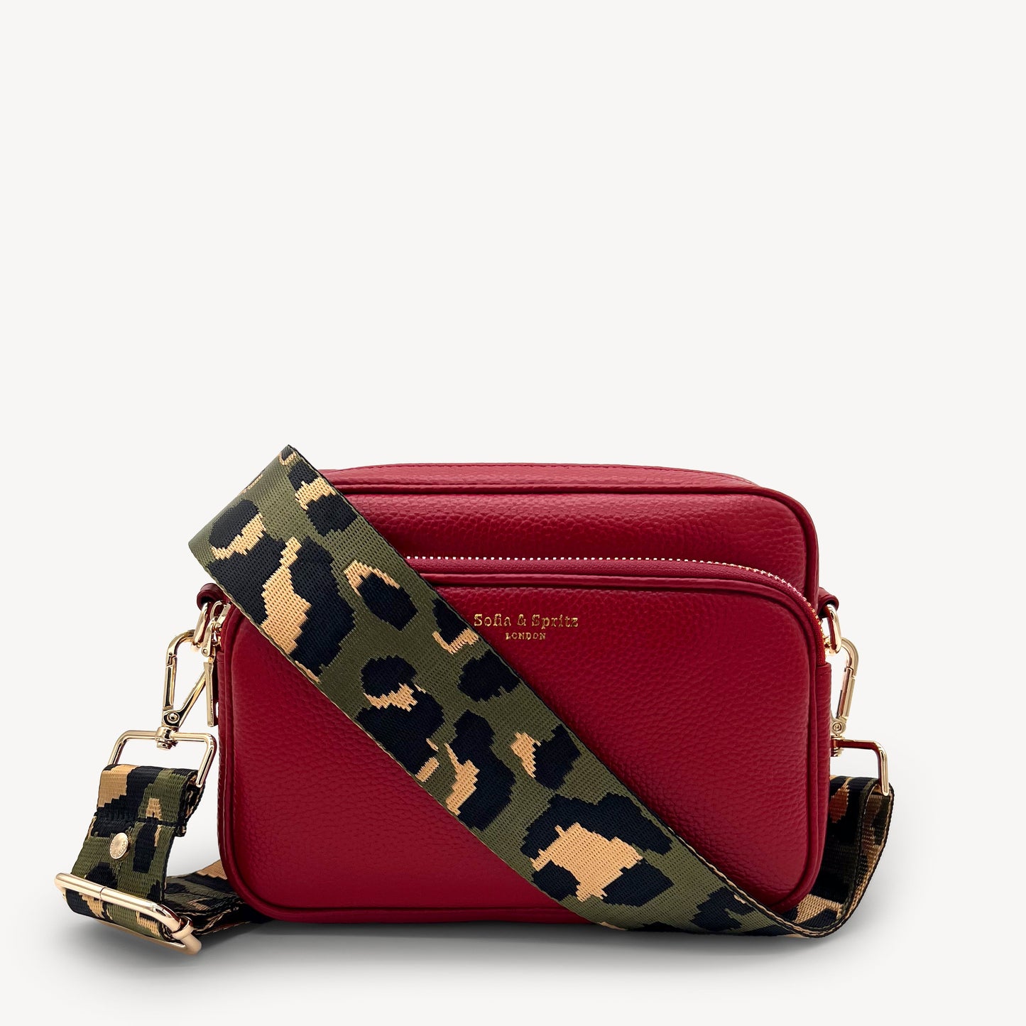 Correa con estampado de leopardo gris y dorado