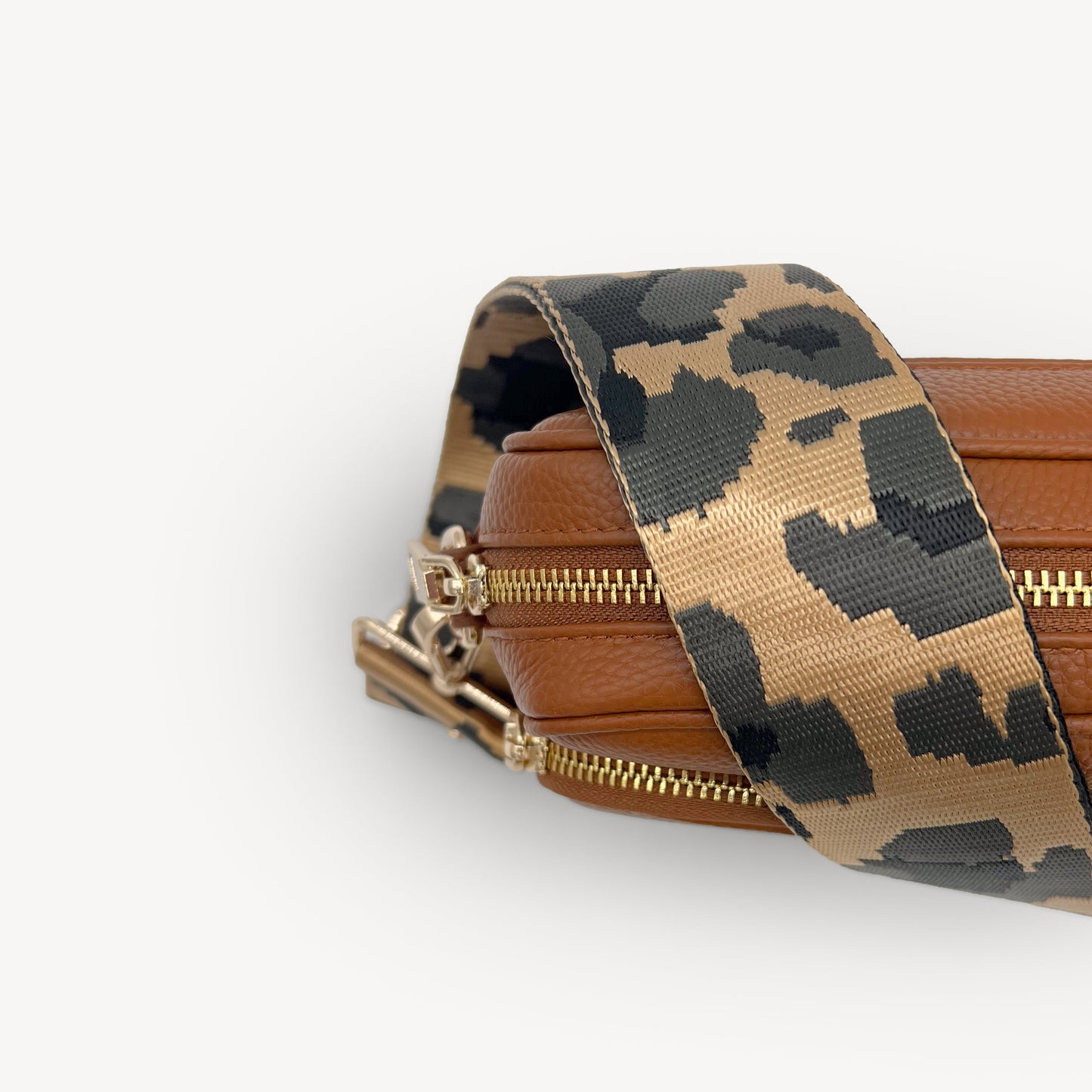 Correa dorada y gris con estampado de leopardo - Accesorio de lujo