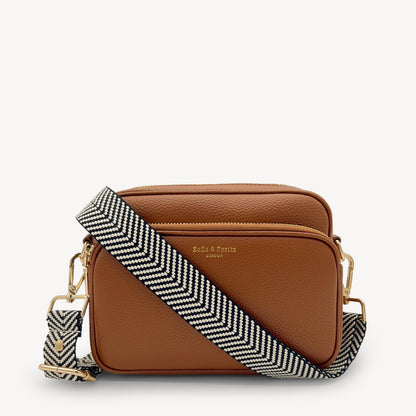 Correa elegante en negro y blanco con diseño chevron