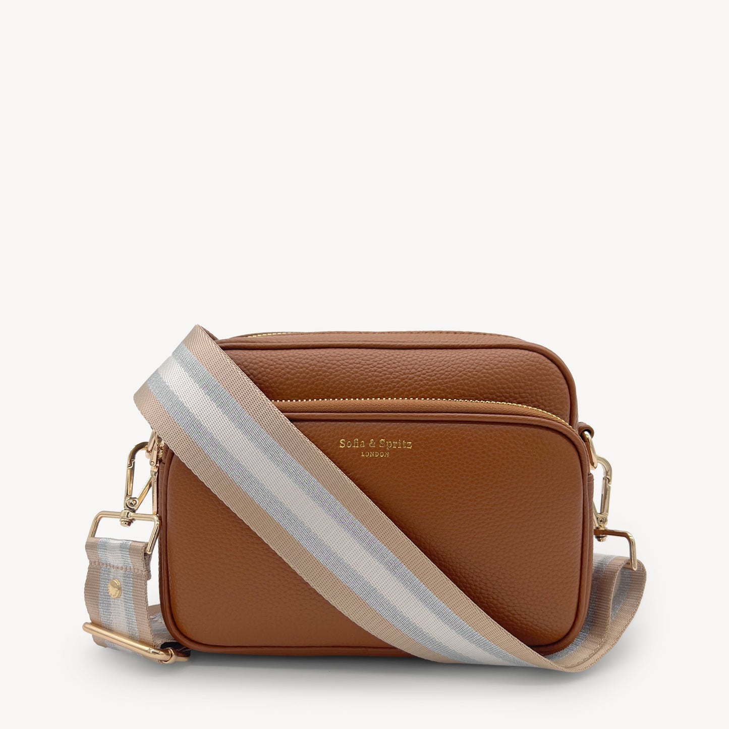 Correa a rayas champán y plata — accesorio lujoso y elegante