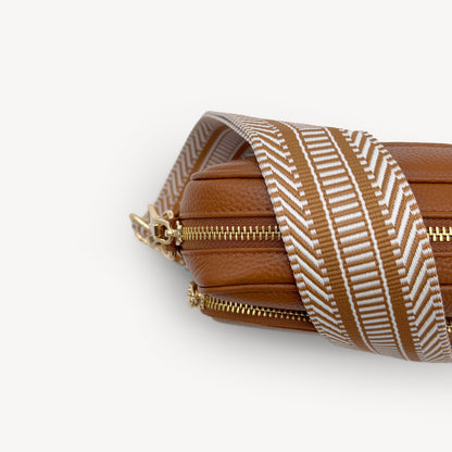 Correa azteca de rayas beige y blanco - accesorio boho chic