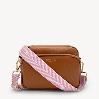Correa elegante en rosa pálido y blanco con patrón chevron