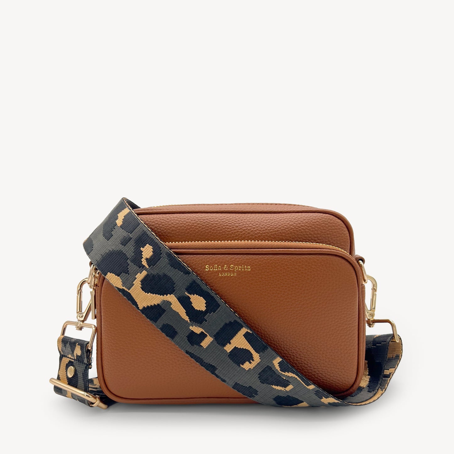 Correa con estampado de leopardo gris y dorado