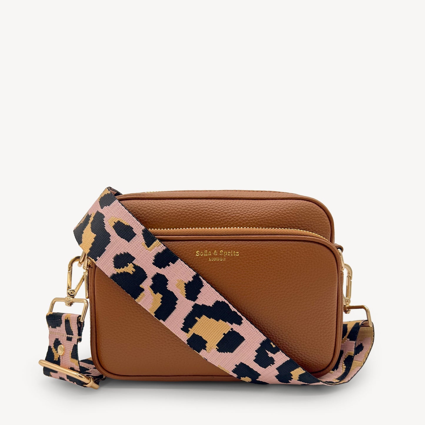 Correa elegante rosa pálido y dorado con estampado de leopardo