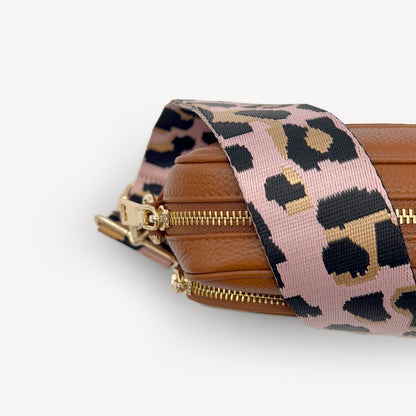 Correa elegante rosa pálido y dorado con estampado de leopardo