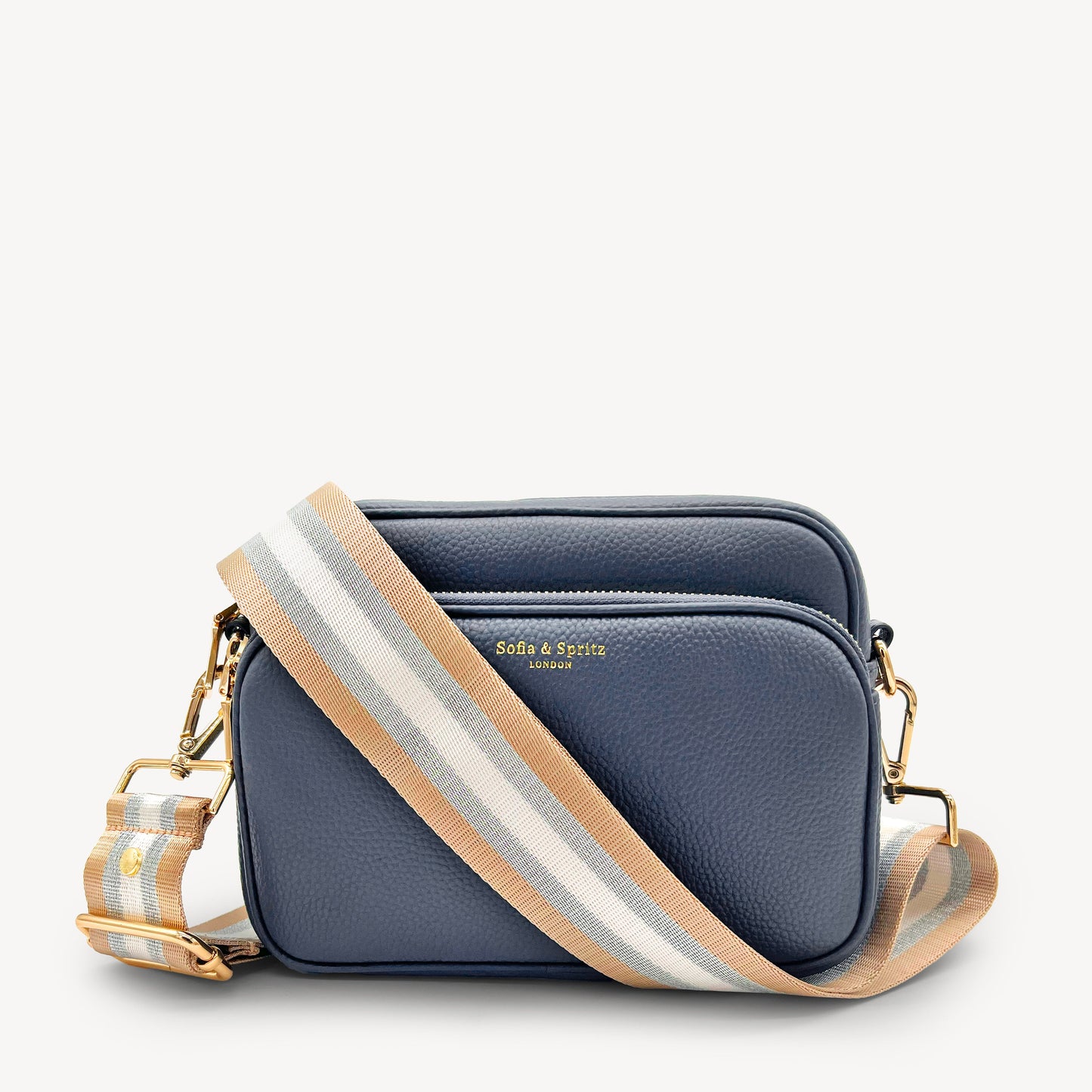 Correa a rayas champán y plata — accesorio lujoso y elegante