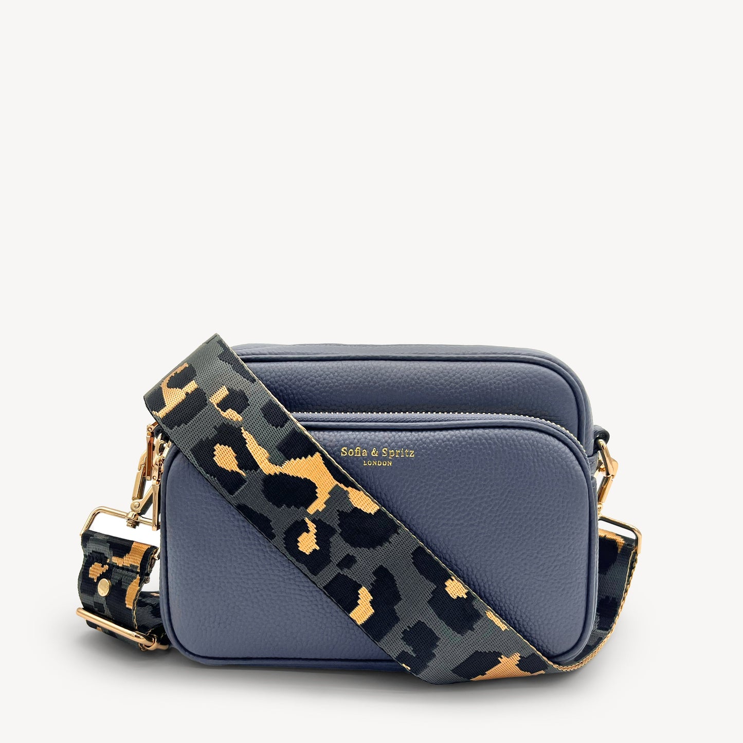 Correa con estampado de leopardo gris y dorado
