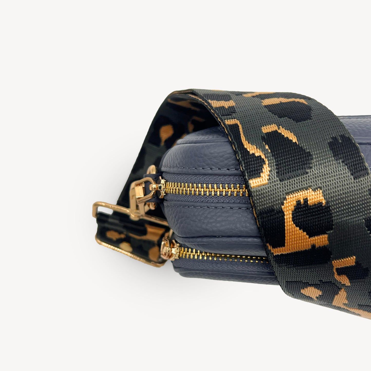 Correa con estampado de leopardo gris y dorado