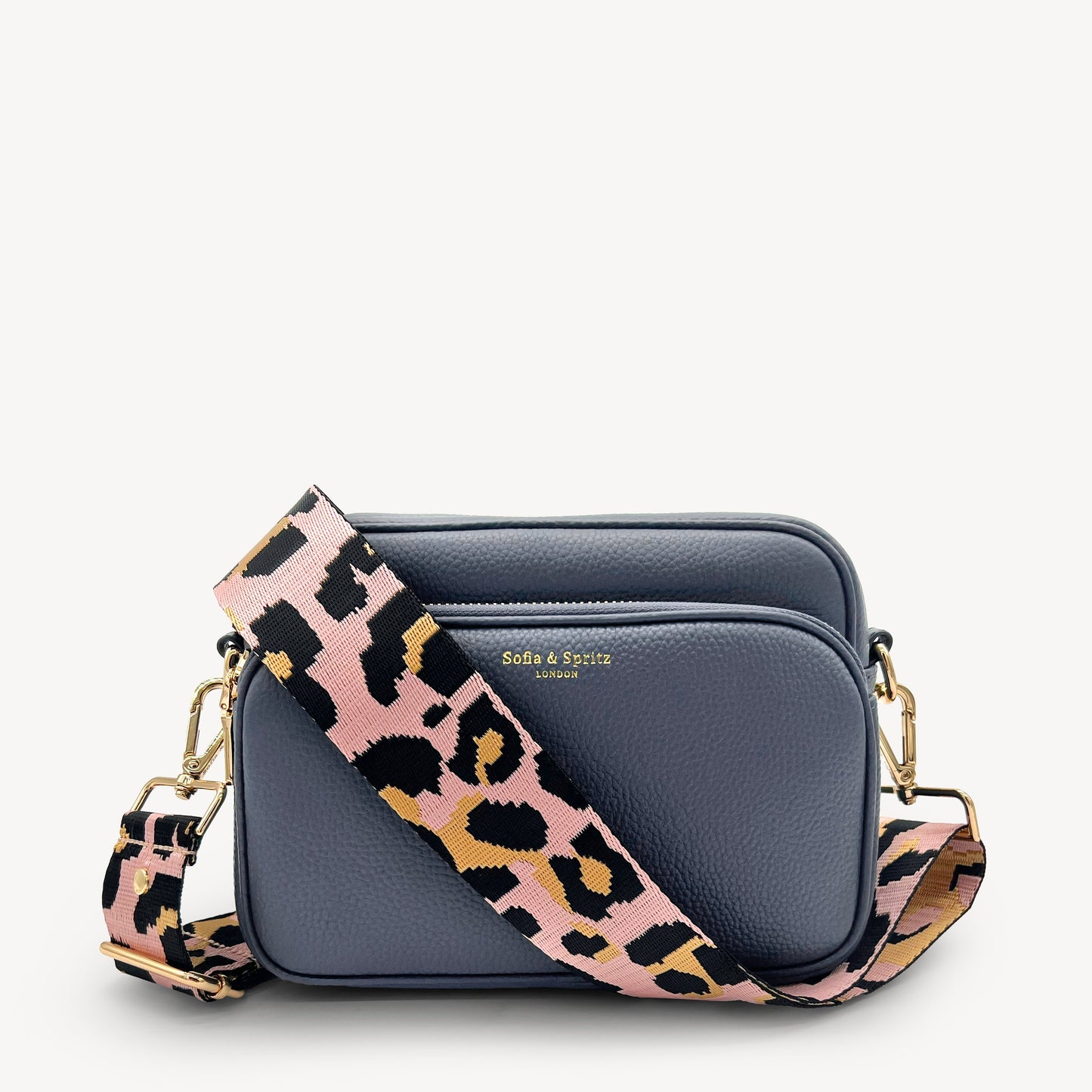 Correa elegante rosa pálido y dorado con estampado de leopardo