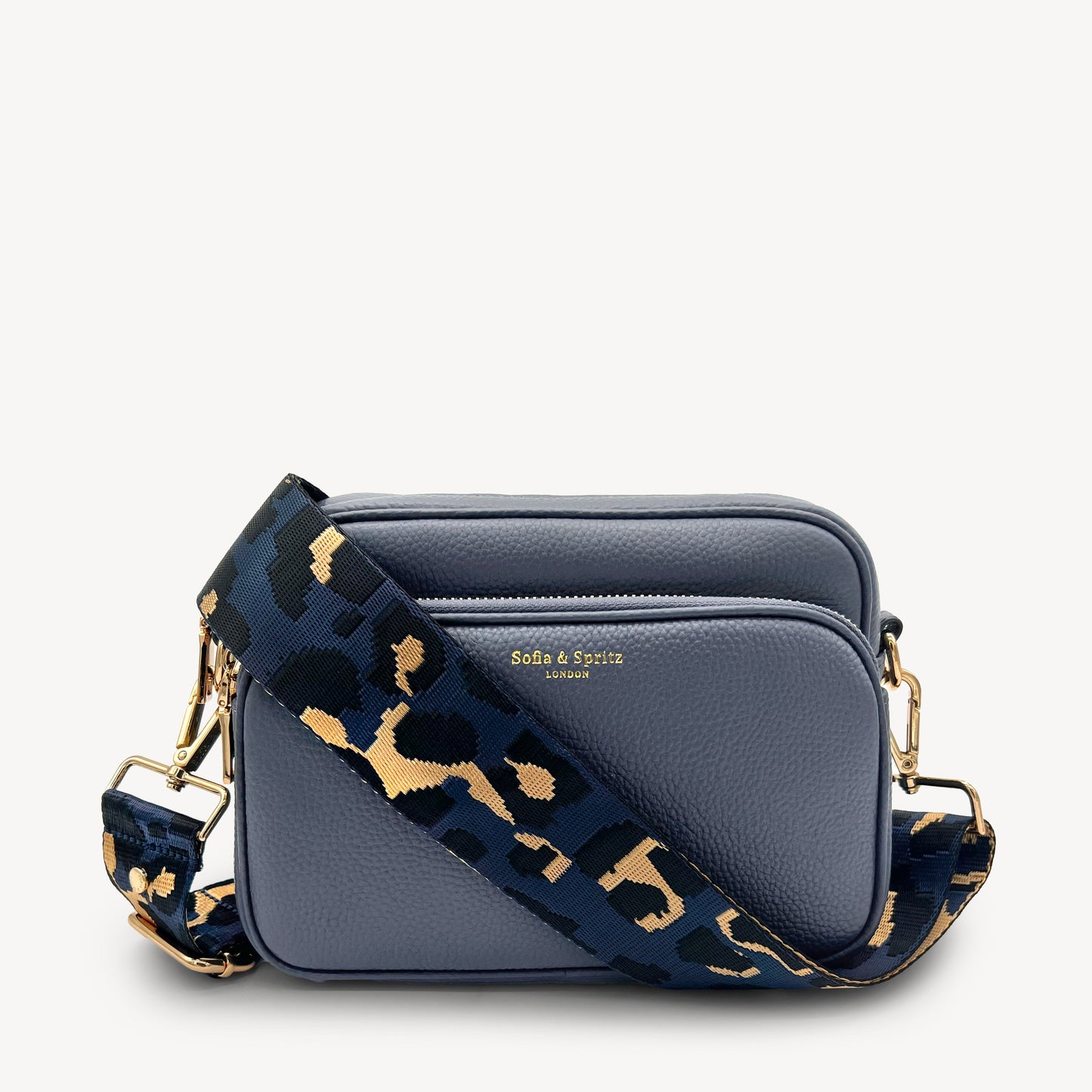 Correa de leopardo azul marino y dorado - Banda elegante con estampado de leopardo