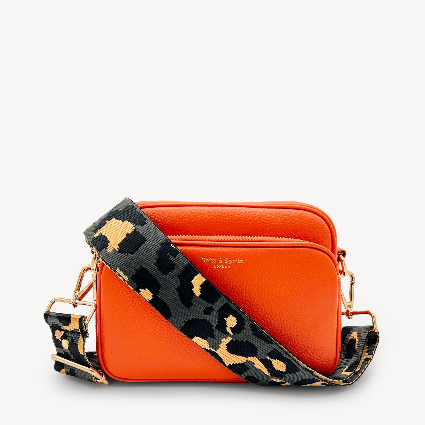 Correa con estampado de leopardo gris y dorado