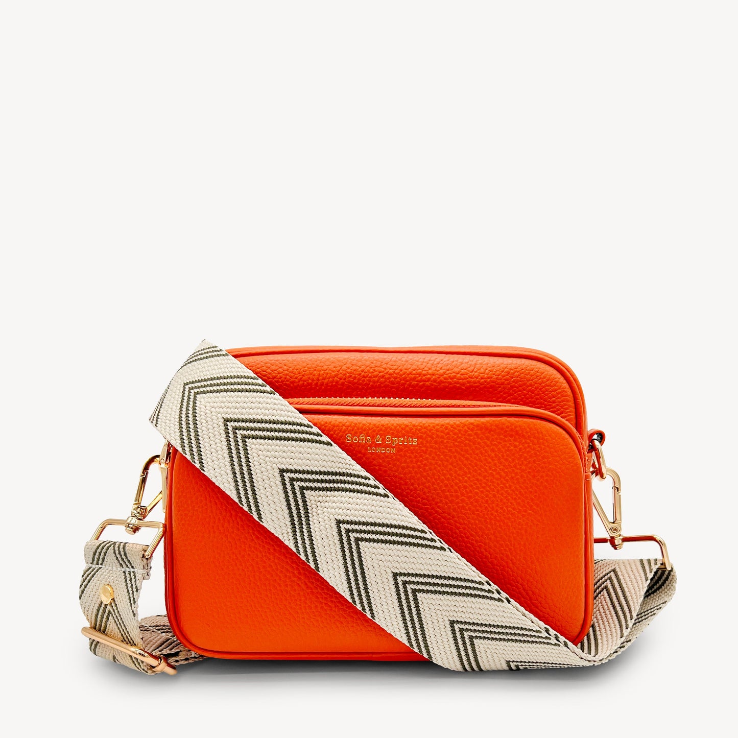 Correa de flecha en verde oliva y piedra — Boho-Chic, accesorio llamativo
