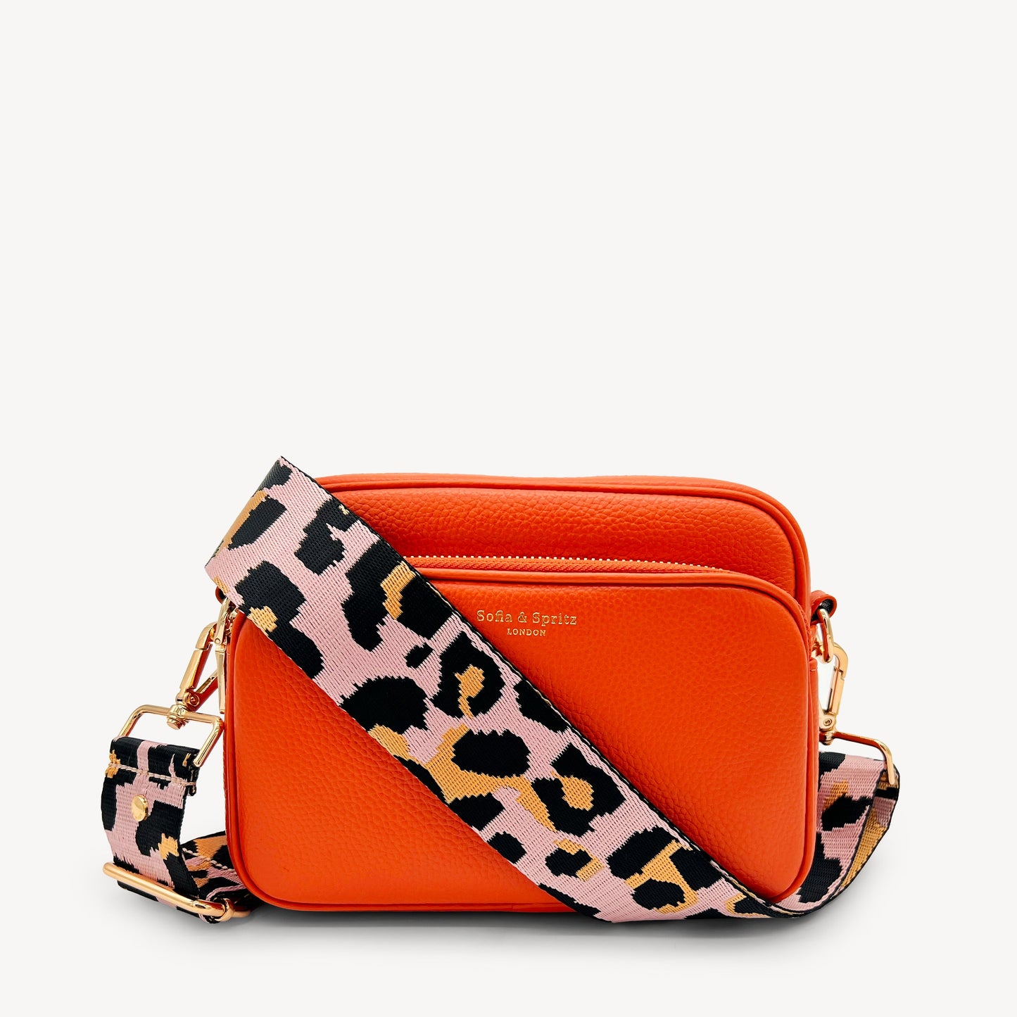 Correa elegante rosa pálido y dorado con estampado de leopardo