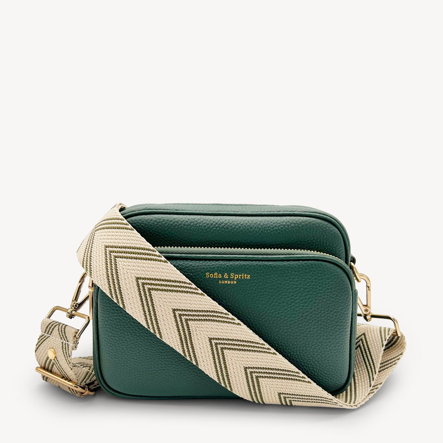 Correa de flecha en verde oliva y piedra — Boho-Chic, accesorio llamativo
