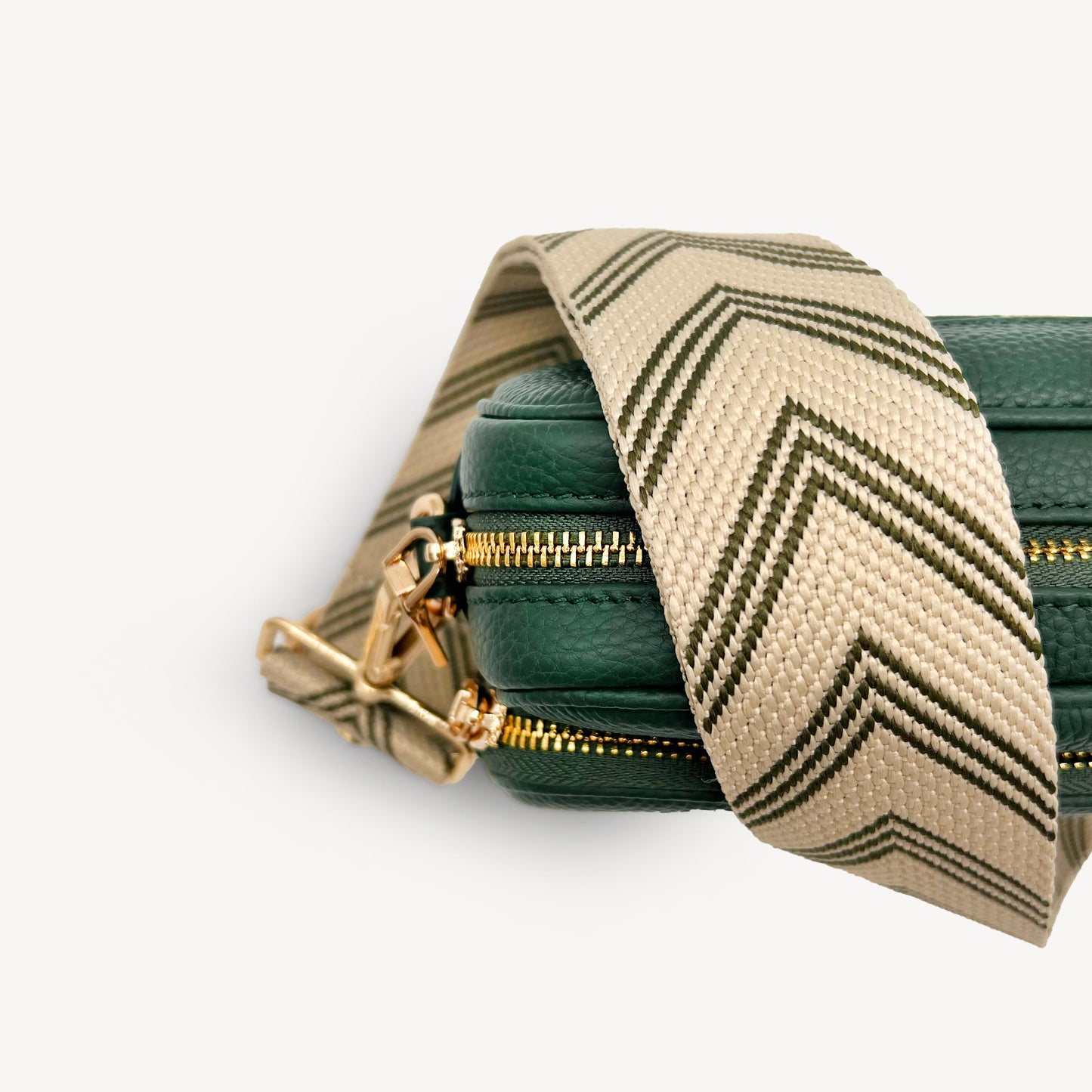 Correa de flecha en verde oliva y piedra — Boho-Chic, accesorio llamativo