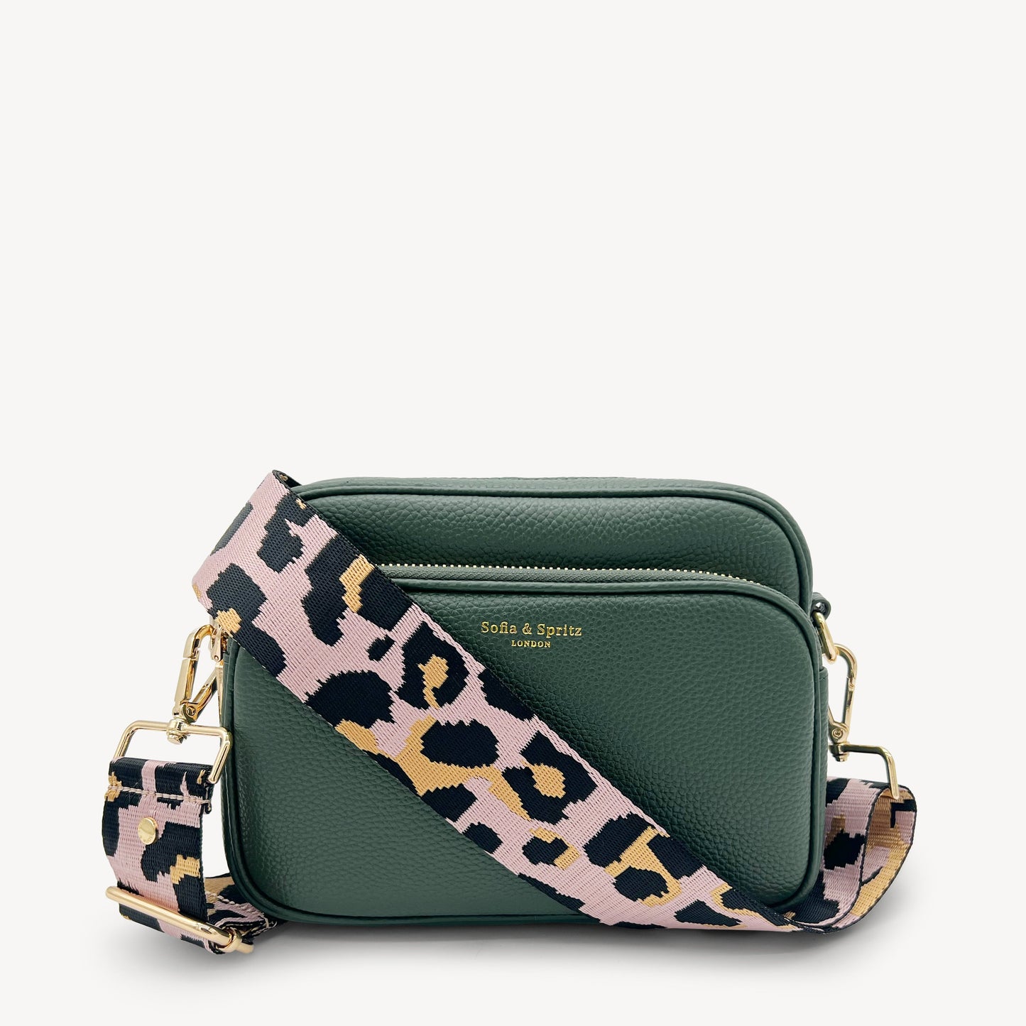 Correa elegante rosa pálido y dorado con estampado de leopardo