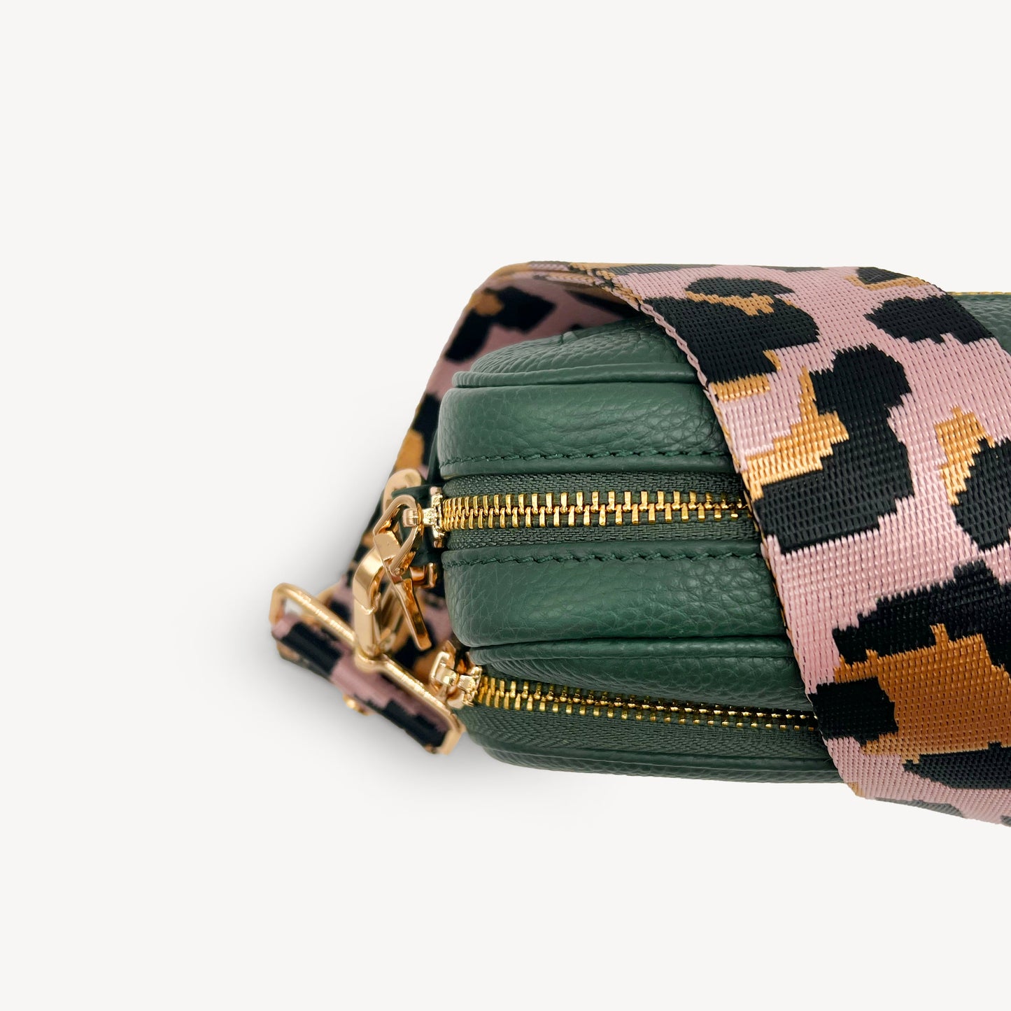 Correa elegante rosa pálido y dorado con estampado de leopardo