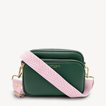 Correa elegante en rosa pálido y blanco con patrón chevron