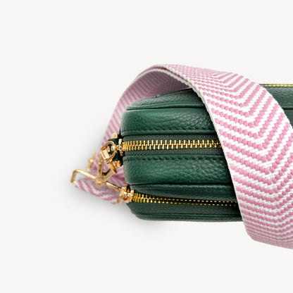 Correa elegante en rosa pálido y blanco con patrón chevron
