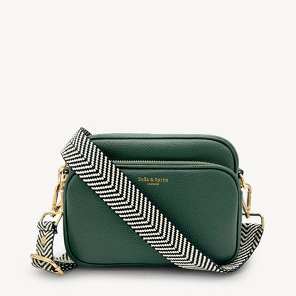 Correa elegante en negro y blanco con diseño chevron