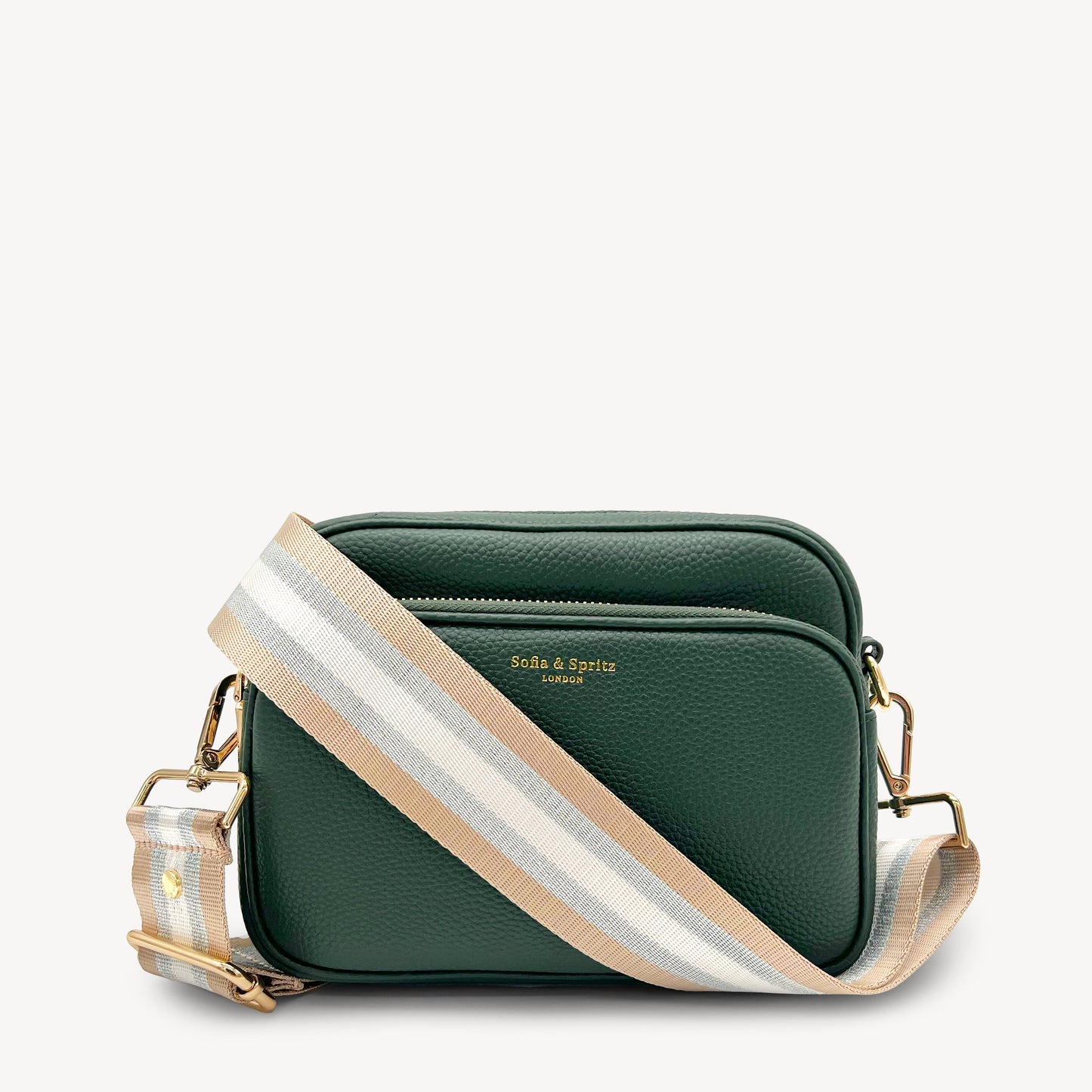 Correa a rayas champán y plata — accesorio lujoso y elegante