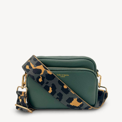 Correa con estampado de leopardo gris y dorado
