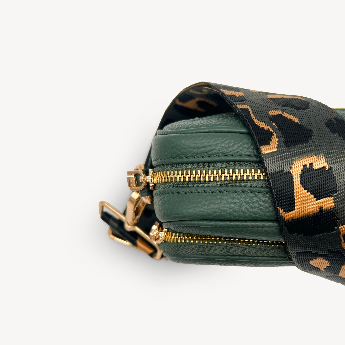 Correa con estampado de leopardo gris y dorado