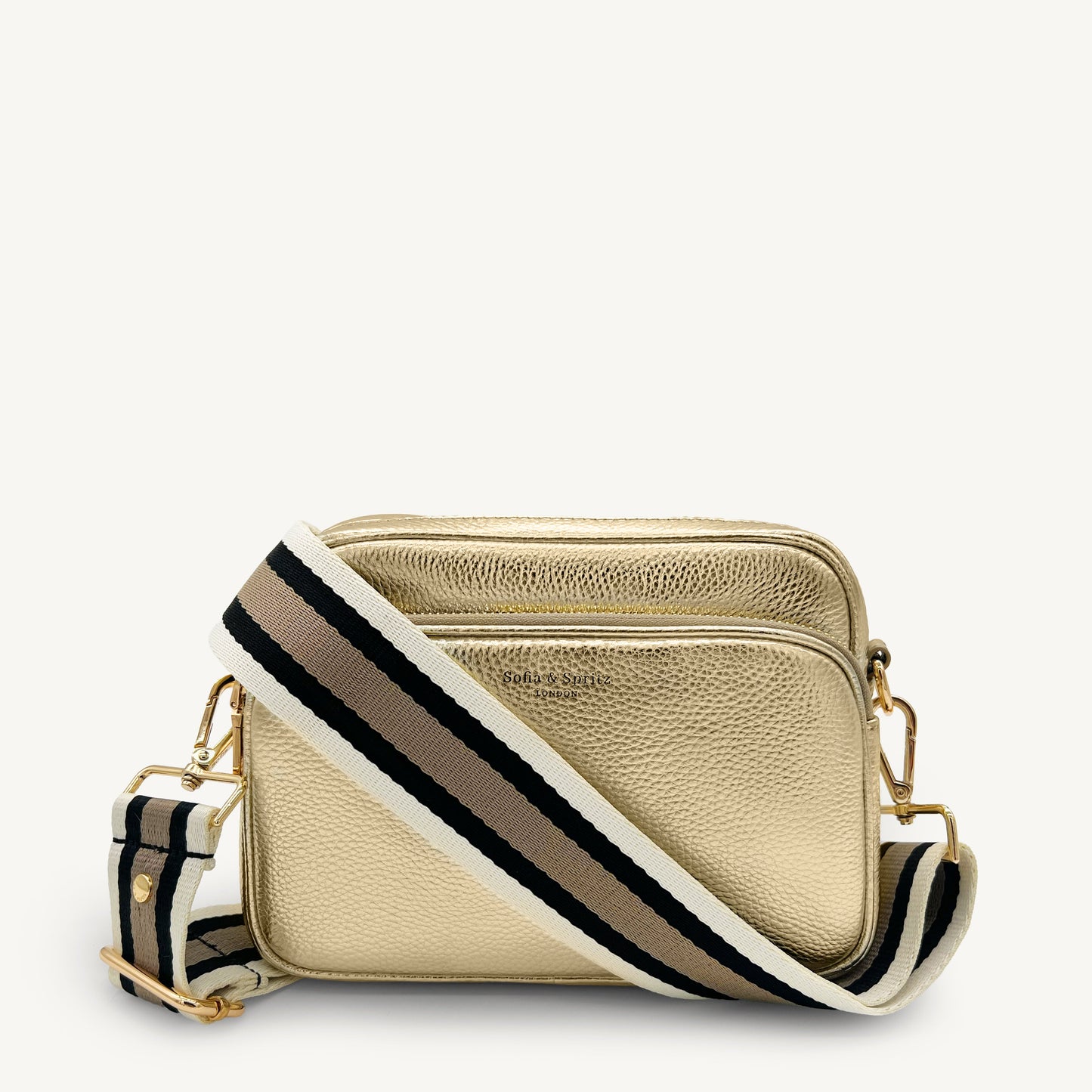 Correa a rayas en negro, piedra y beige - Elegante, versátil y duradera