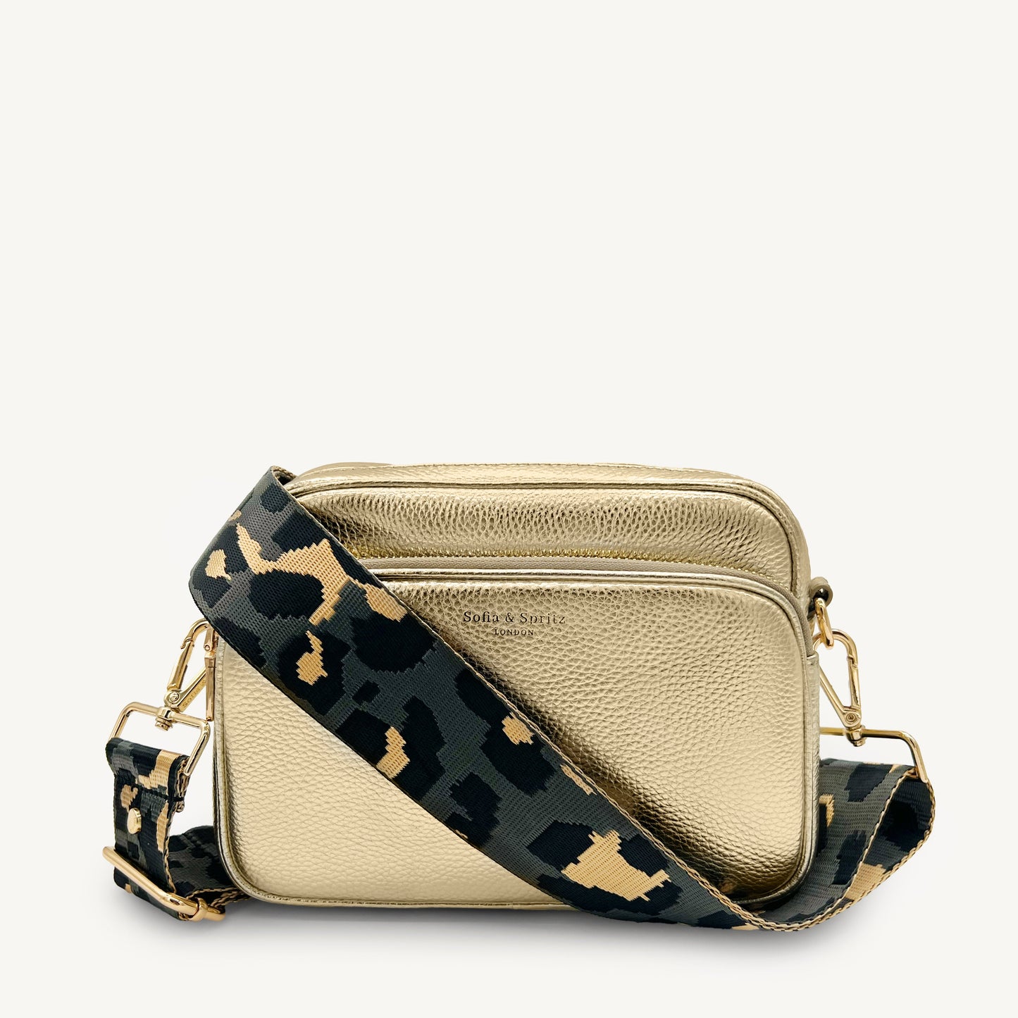 Correa con estampado de leopardo gris y dorado