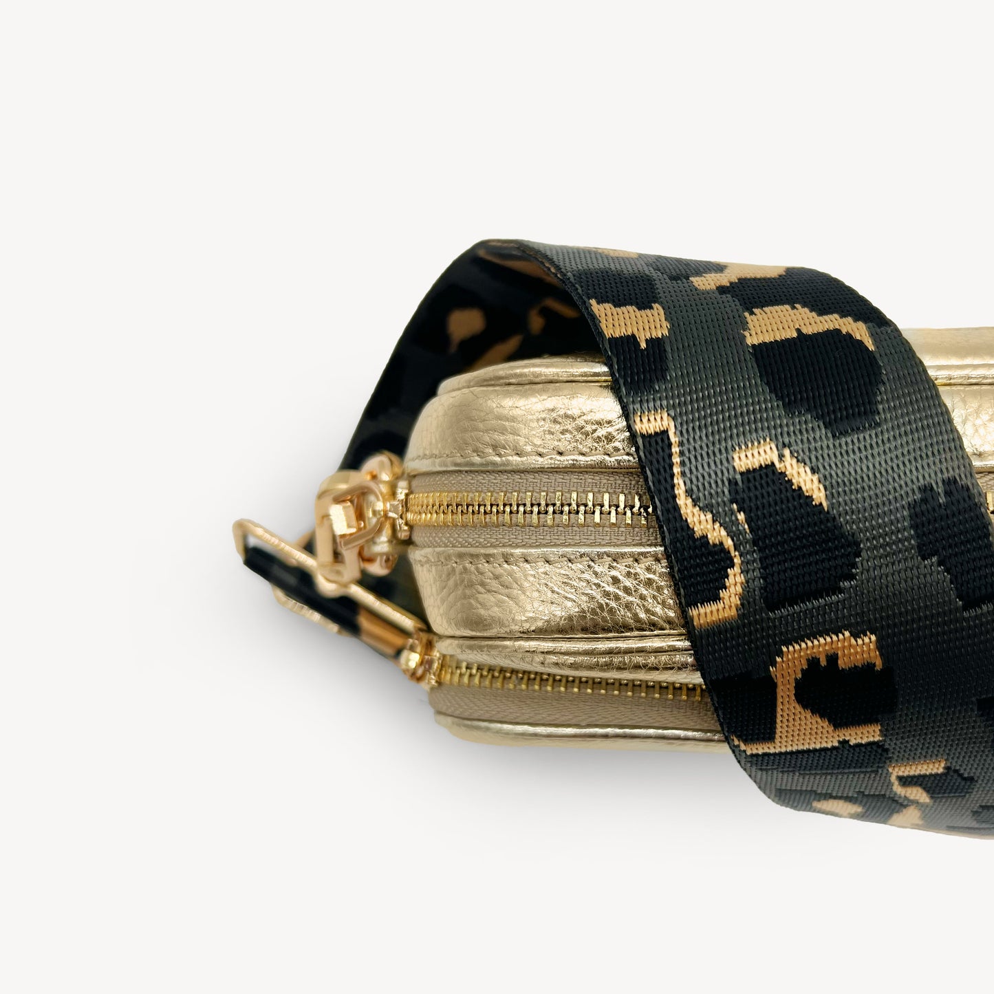 Correa con estampado de leopardo gris y dorado