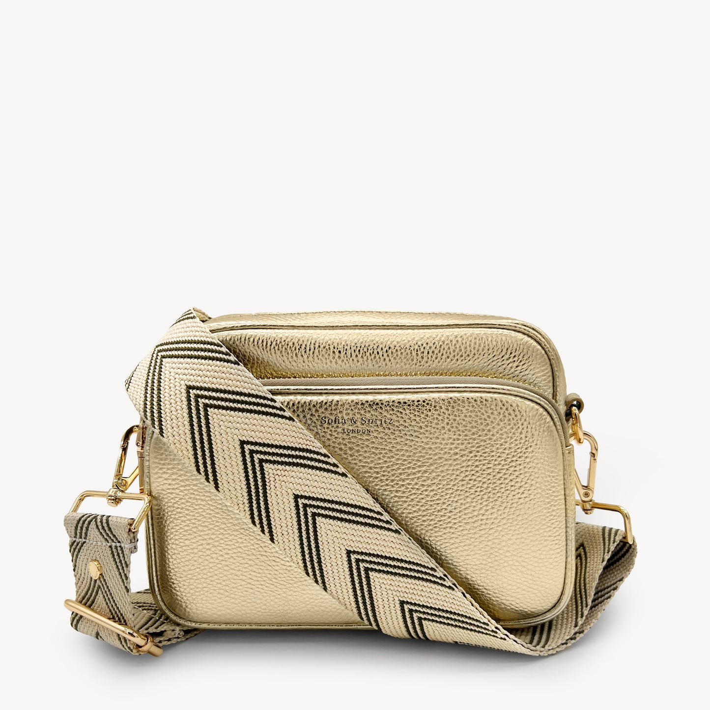 Correa de flecha en verde oliva y piedra — Boho-Chic, accesorio llamativo