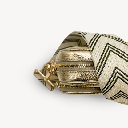Correa de flecha en verde oliva y piedra — Boho-Chic, accesorio llamativo