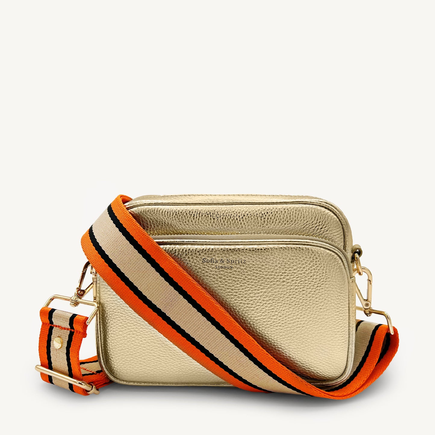 Correa a rayas naranja, beige y negro