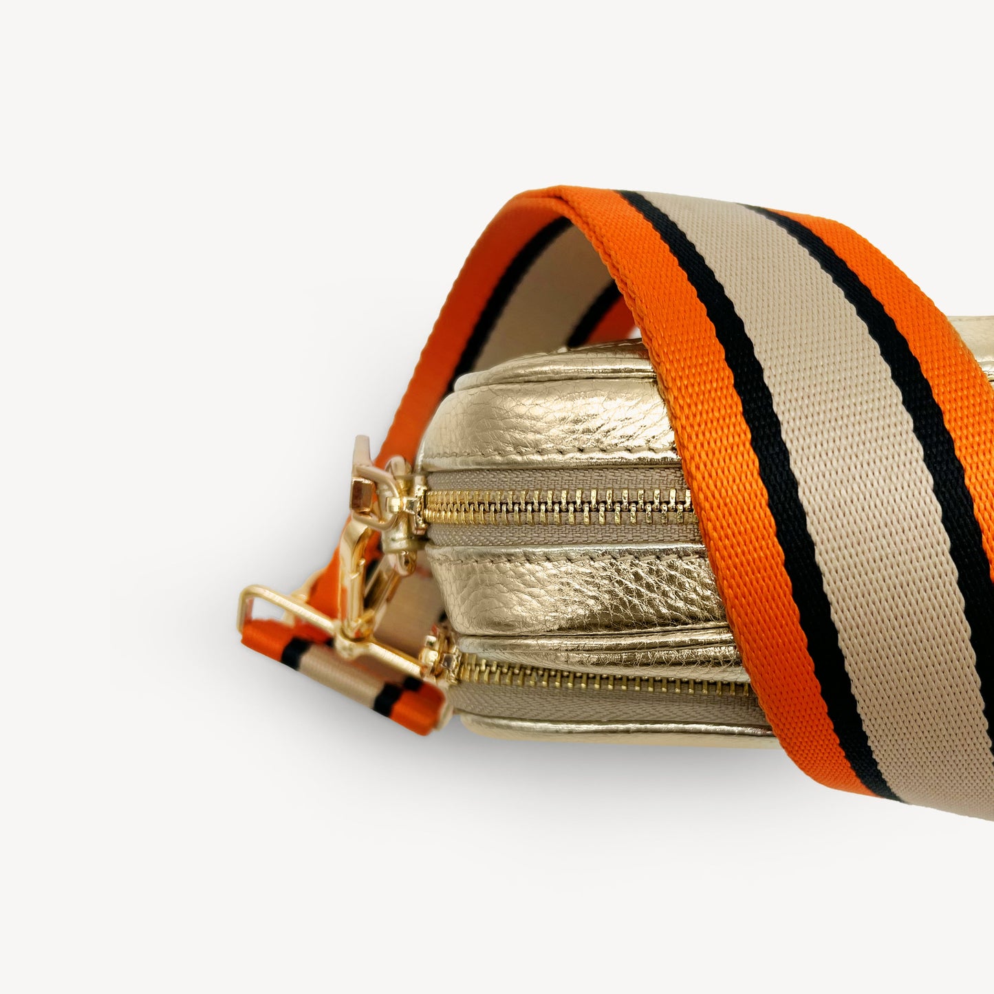 Correa a rayas naranja, beige y negro