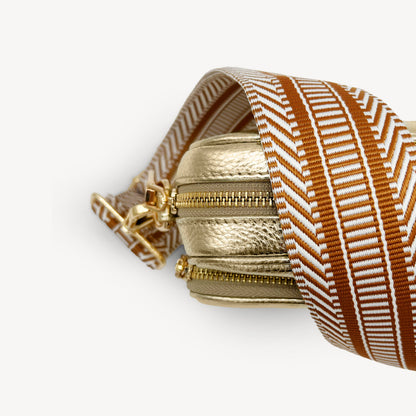 Correa azteca de rayas beige y blanco - accesorio boho chic