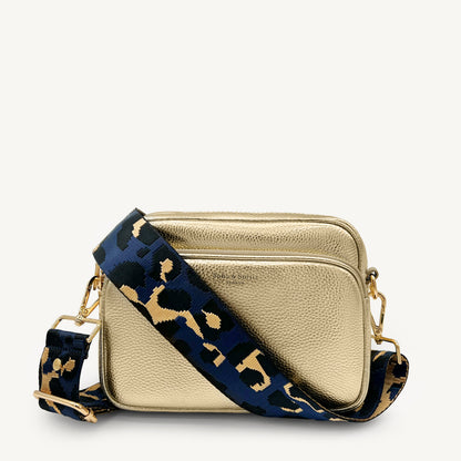 Correa de leopardo azul marino y dorado - Banda elegante con estampado de leopardo