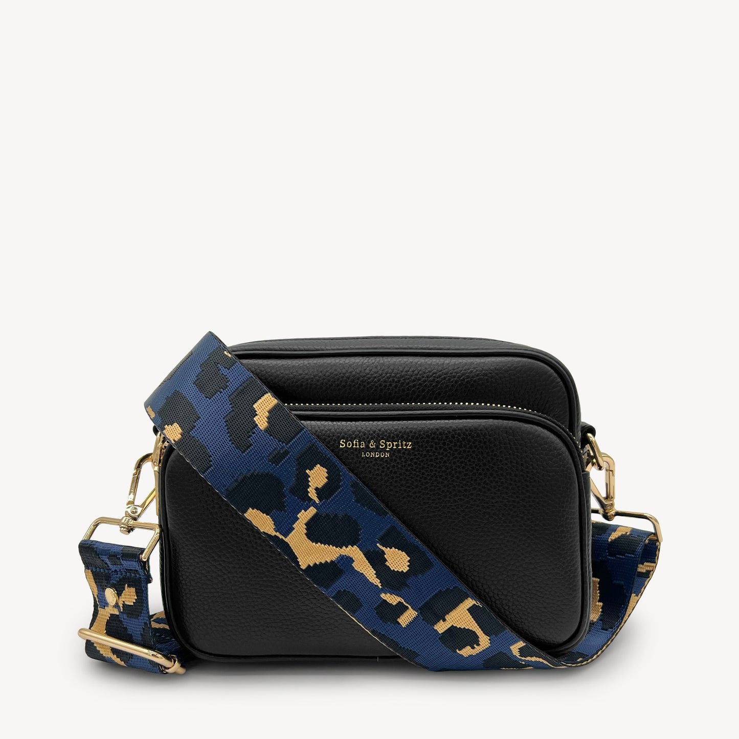 Correa de leopardo azul marino y dorado - Banda elegante con estampado de leopardo