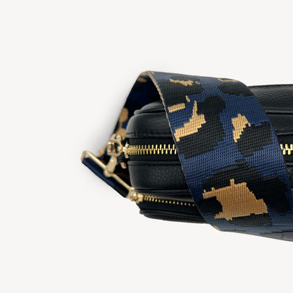Correa de leopardo azul marino y dorado - Banda elegante con estampado de leopardo