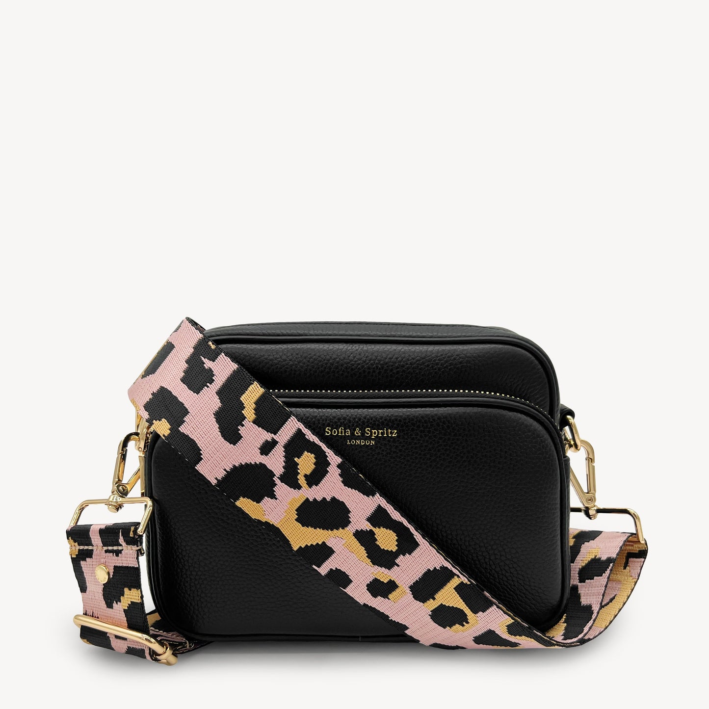 Correa elegante rosa pálido y dorado con estampado de leopardo