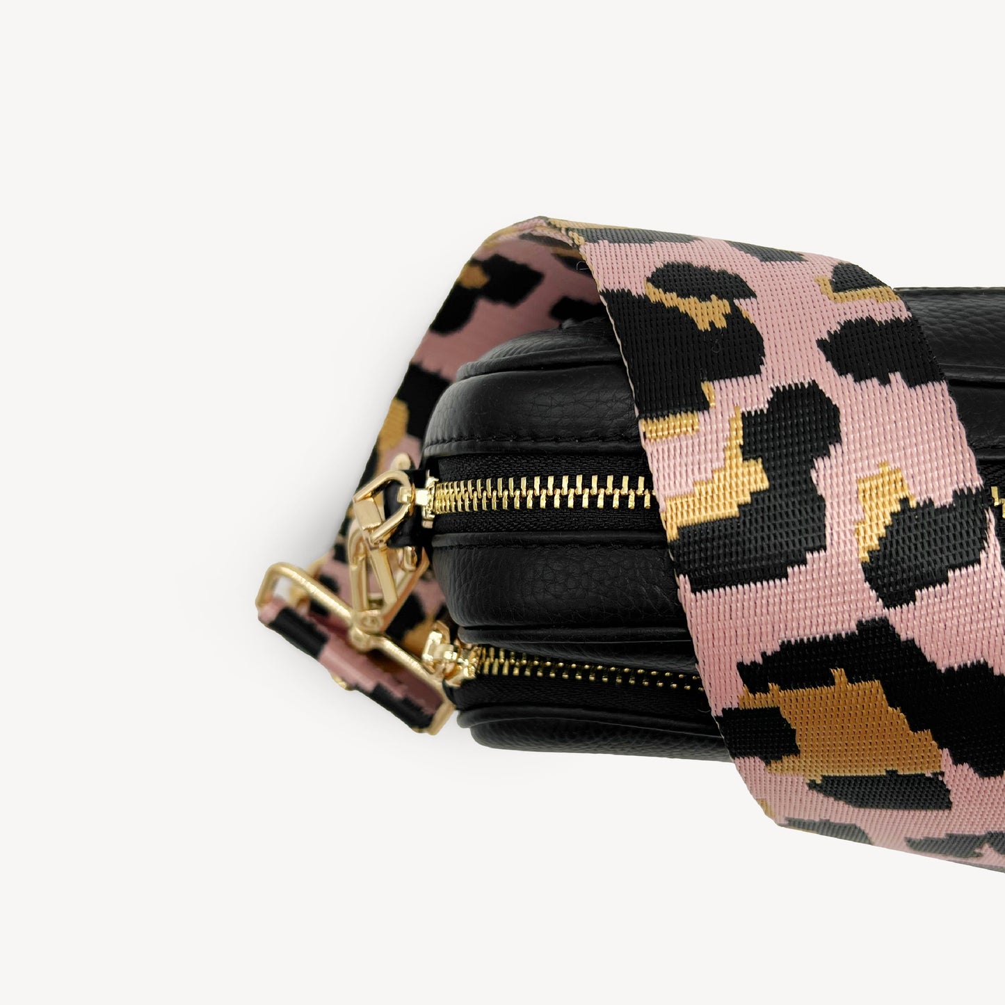 Correa elegante rosa pálido y dorado con estampado de leopardo